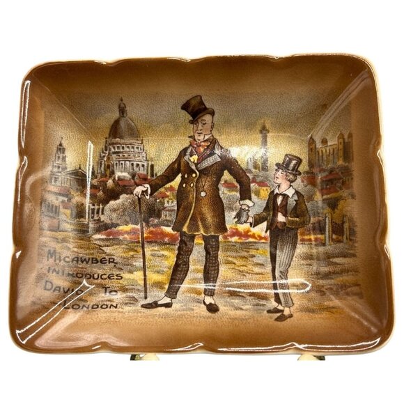 Charles Dickens Trinket Dish Brown 4" David Copperfield Micawber London British - Picture 1 of 16